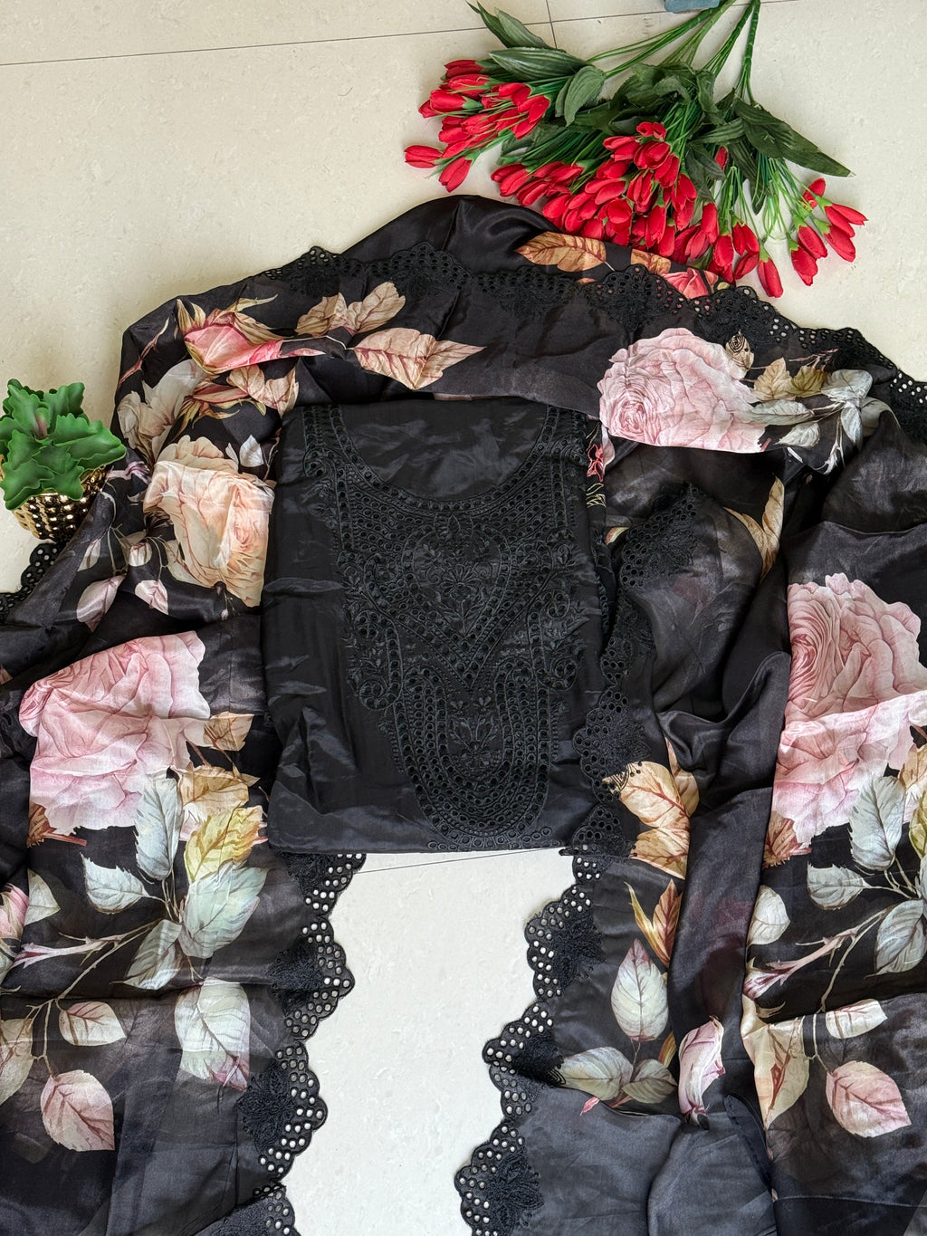 Black Floral Suit
