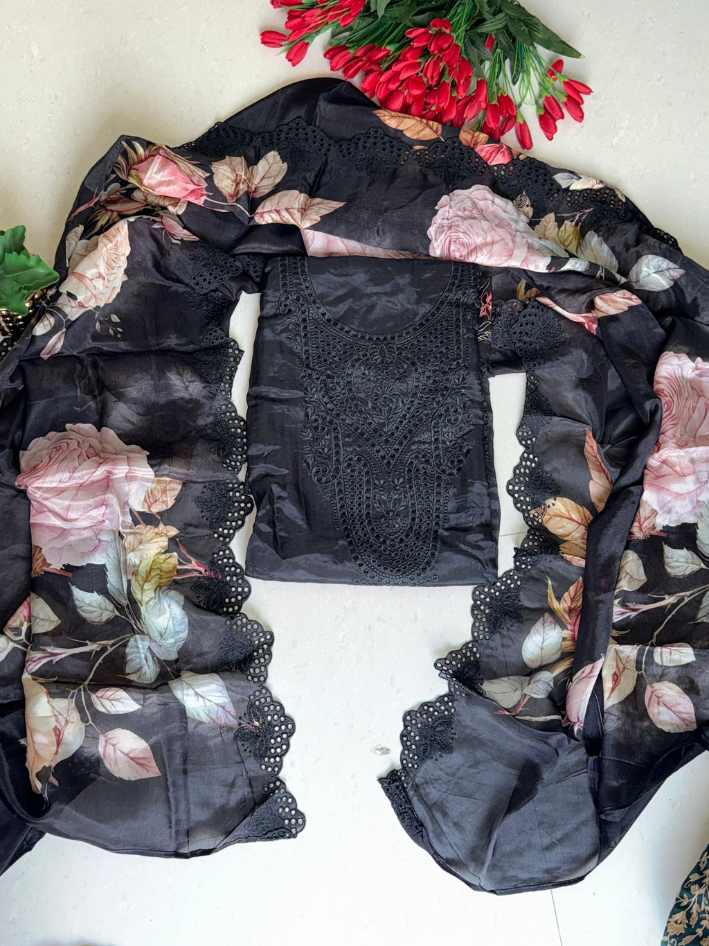 Black Floral Suit