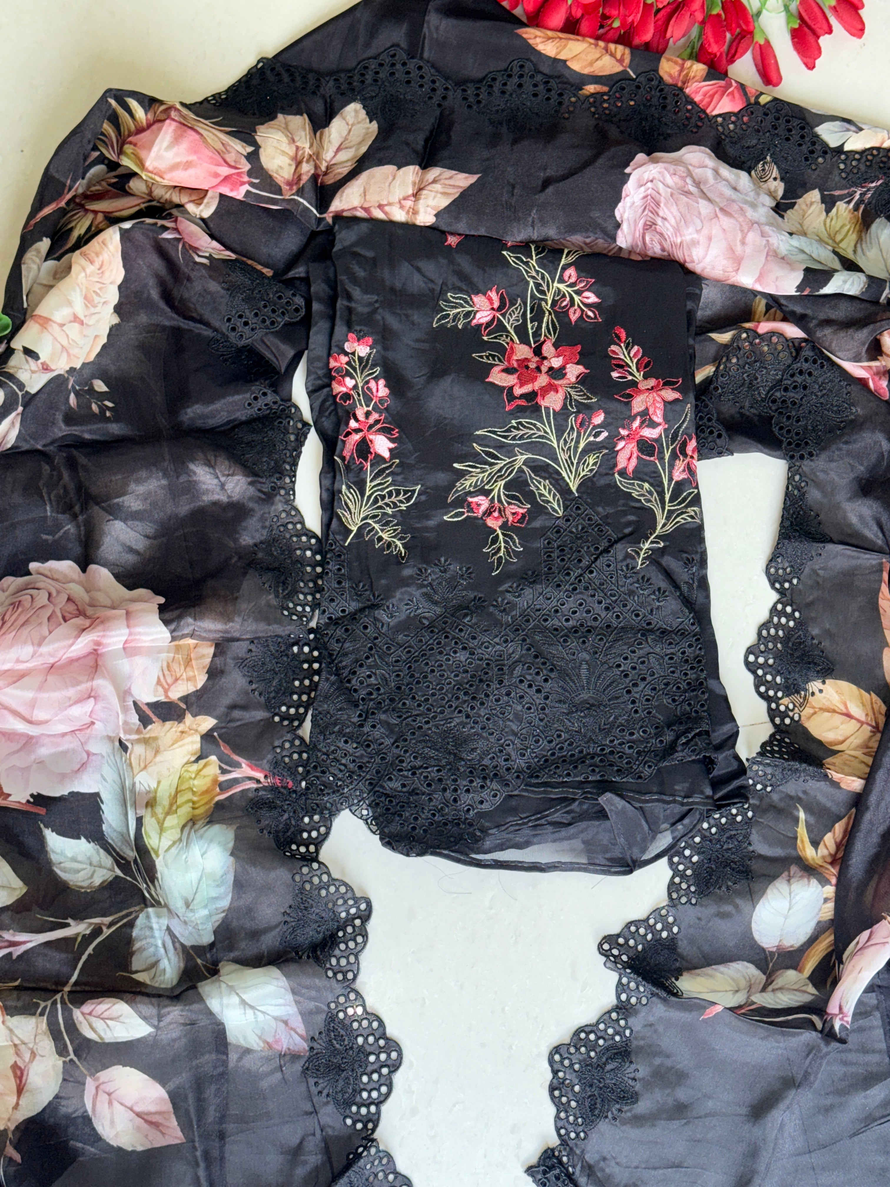 Black Floral Suit