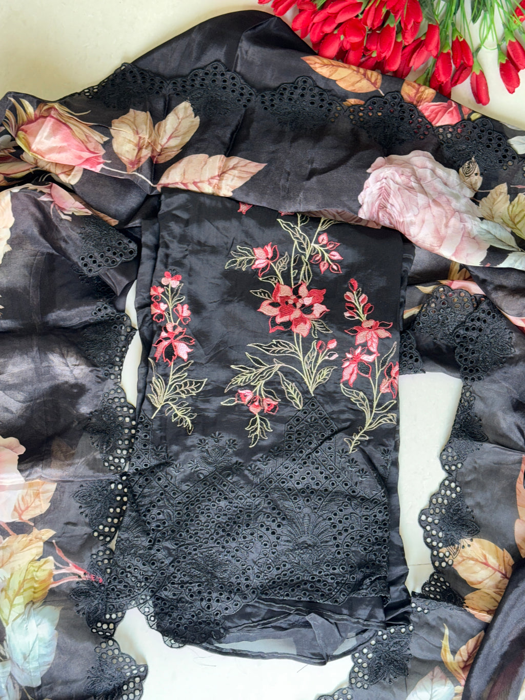Black Floral Suit