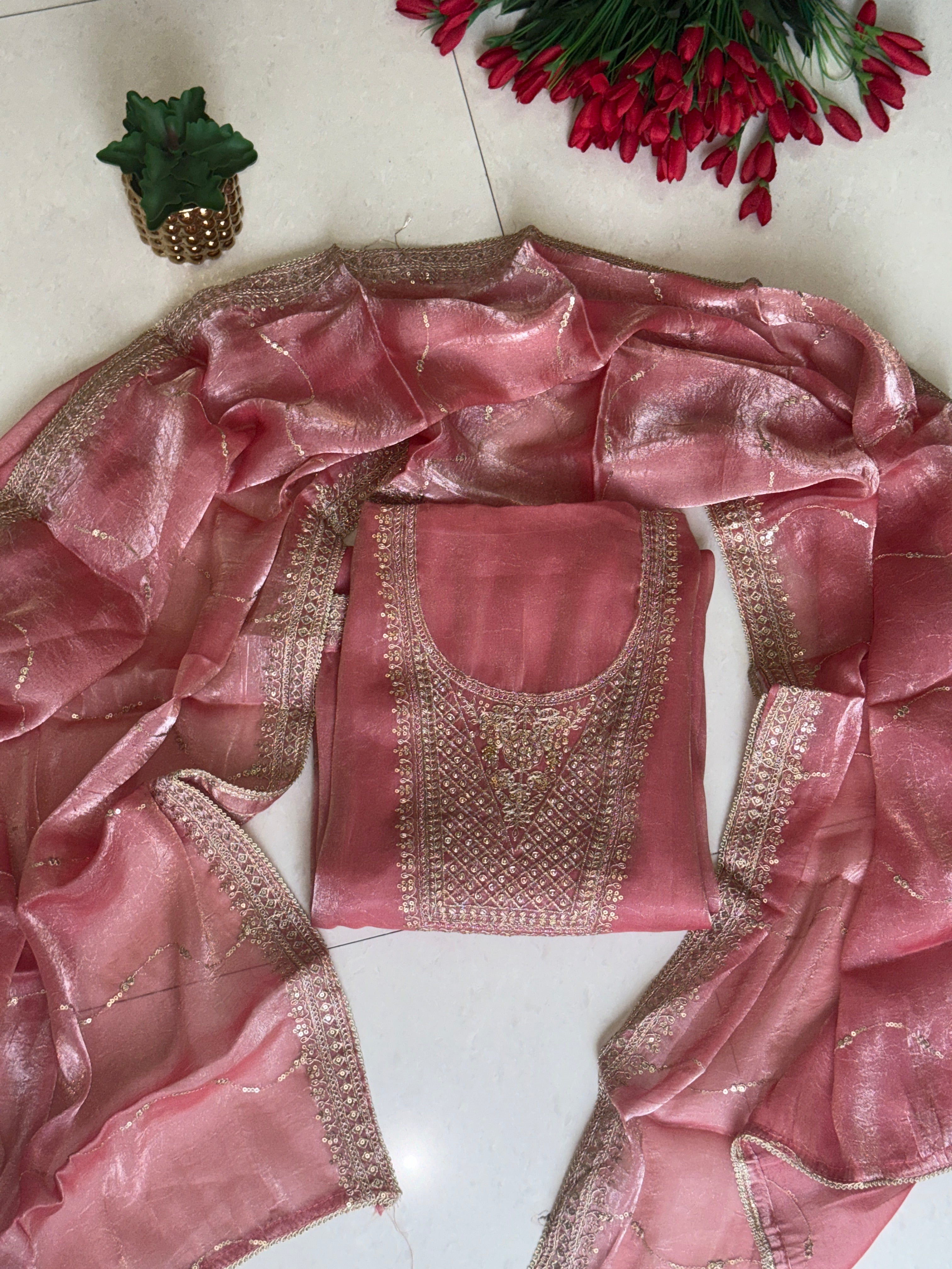 Soft Pink Embroidered Suit Set for Party & Occasion Wear