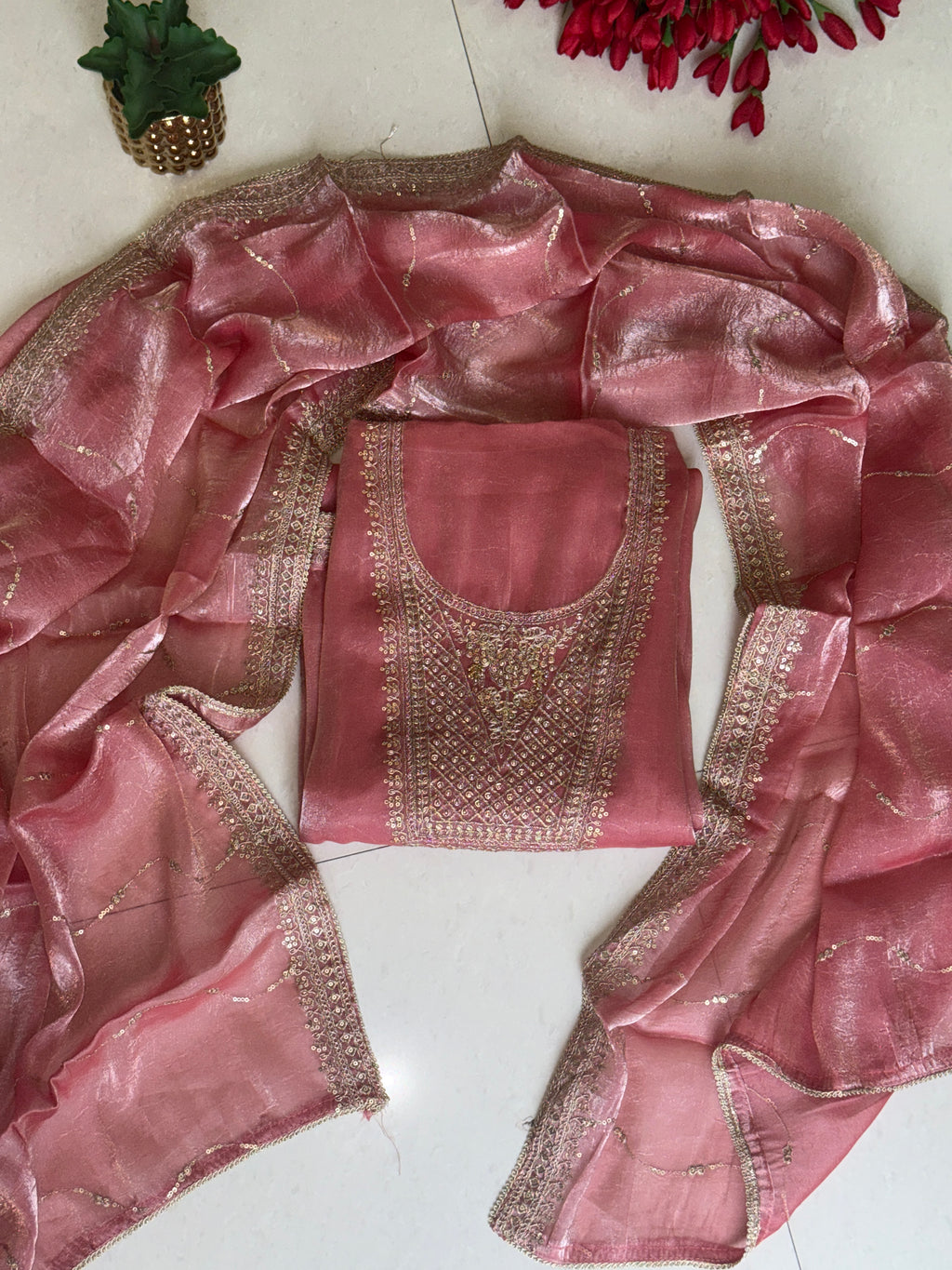 Soft Pink Embroidered Suit Set for Party & Occasion Wear