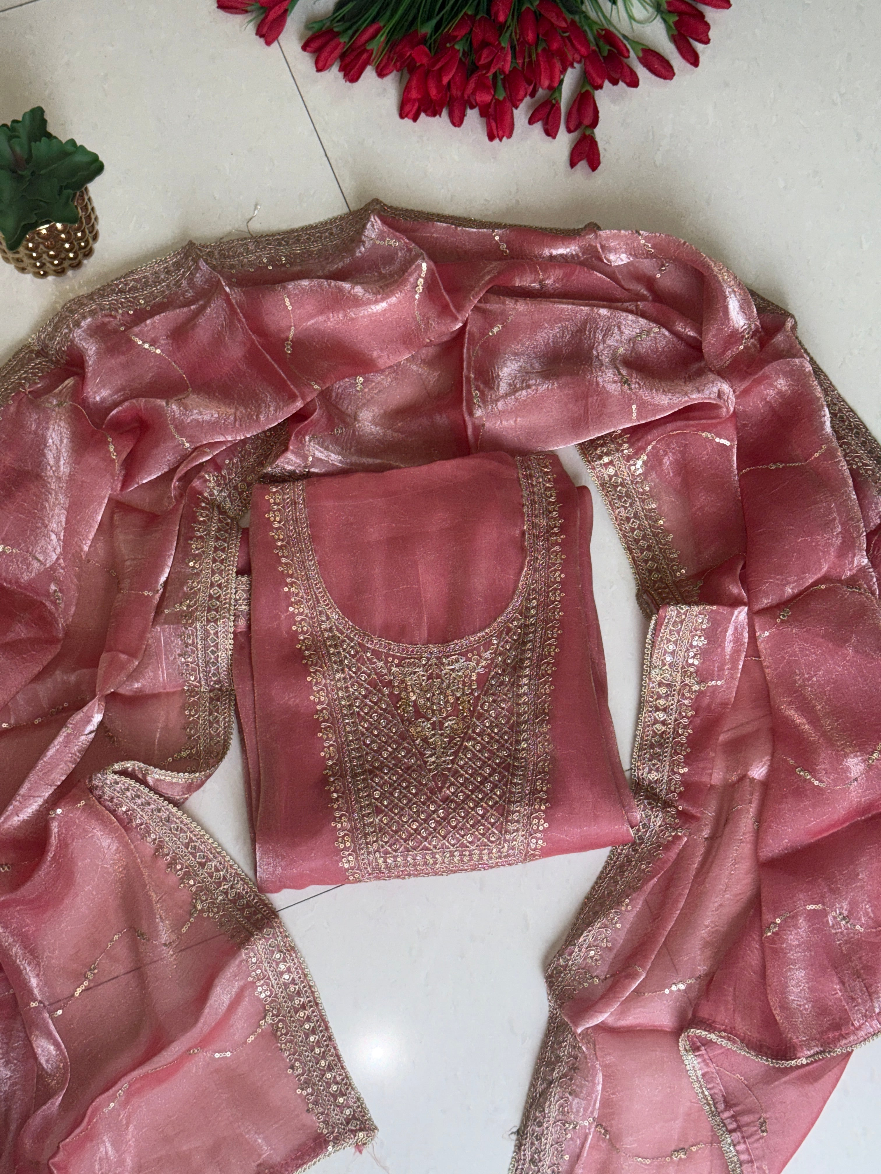 Soft Pink Embroidered Suit Set for Party & Occasion Wear